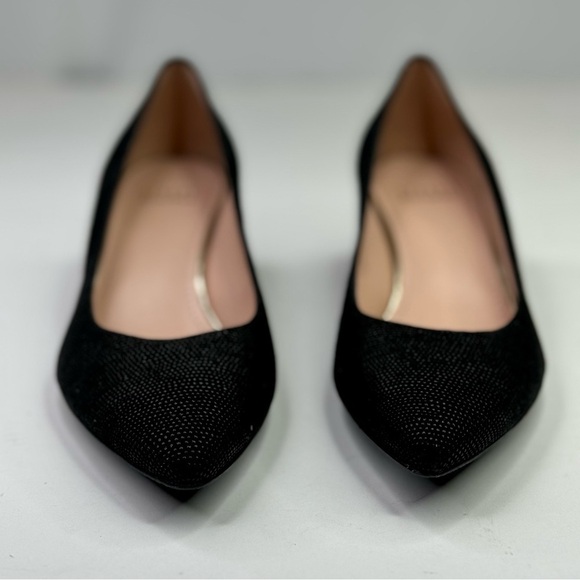 Stuart Weitzman black textured pointed toe wedges tortoise shell heel 8.5 - Picture 5 of 11